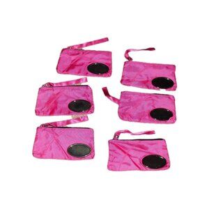 Makeup Cosmetic Pink Womens Bag Wallet Lot of 6 Metal Plate Nylon Material New
